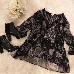 Joie Sheer Black Printed Blouse.